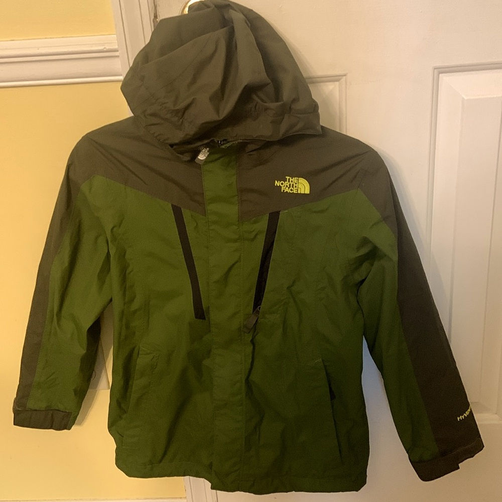 The North Face Youth M 10/12 Windbreaker Jacket Black Grey Hooded Full Zip Boys